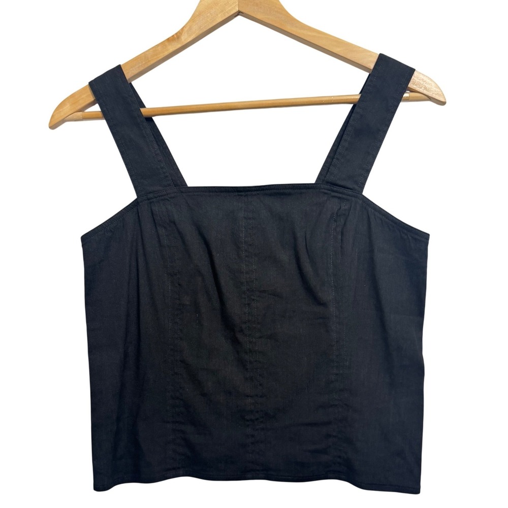 Vince Tank Top 6 Black Excellent Wide Strap Cropped Linen Shell V571212139 - Picture 3 of 10